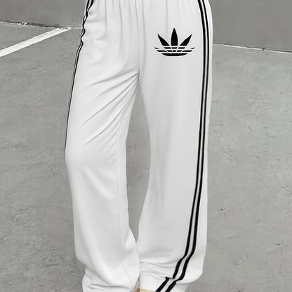 Damen Trainingshose mit weitem Bein und sportlichen Streifen – Lässiger Streetstyle