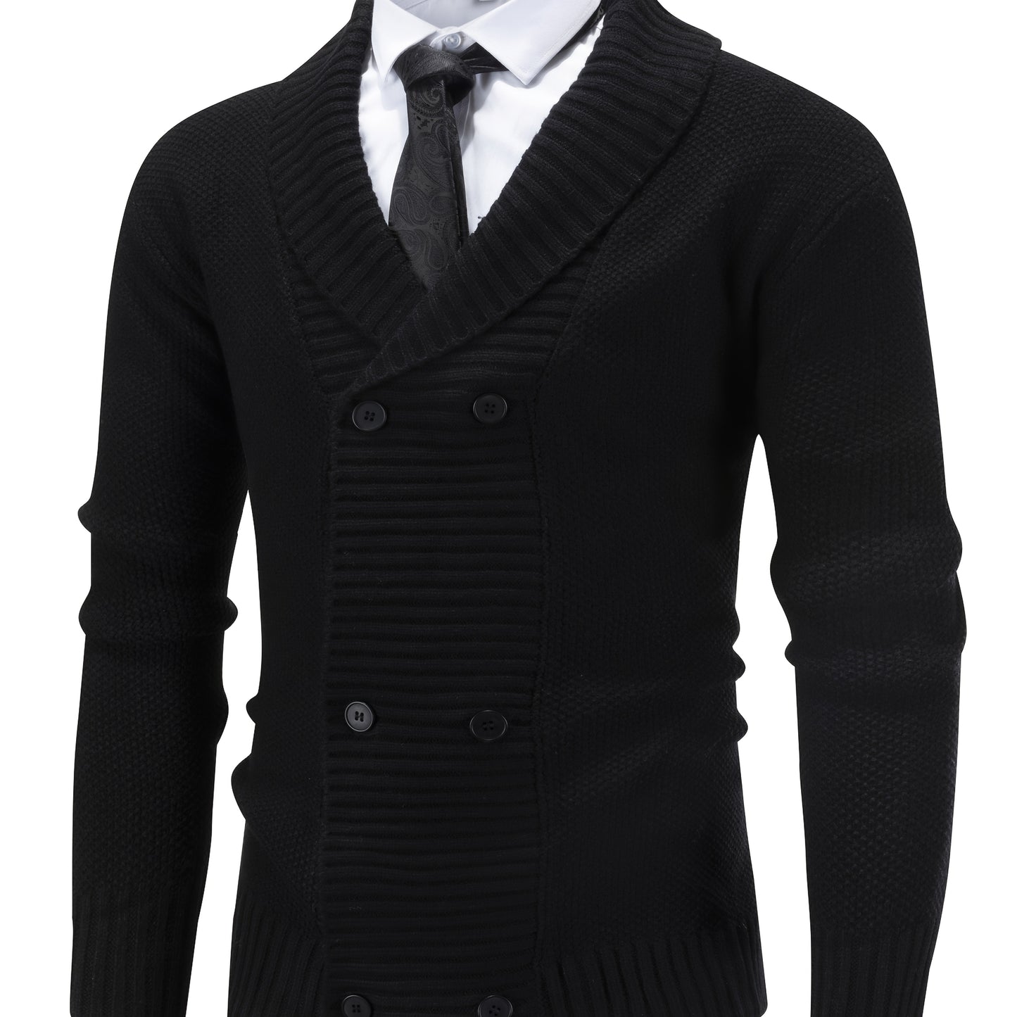 Herren Strickjacke gefüttert mit Schalkragen, Zweireiher, Cremeweiß