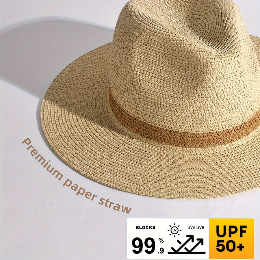 Unisex Strohhut mit breiter Krempe und farbigem Band