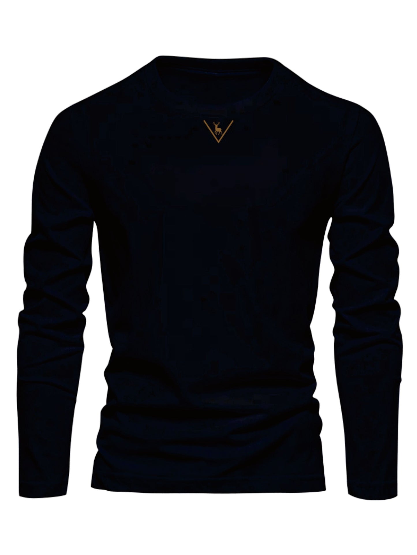 Herren Langarmshirt mit Rundhalsausschnitt und Hirsch-Logo, Freizeitshirt