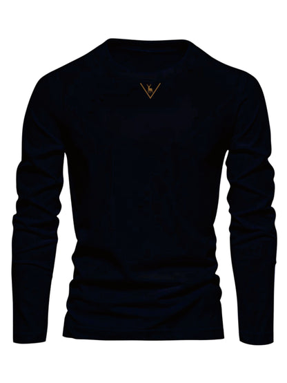 Herren Langarmshirt mit Rundhalsausschnitt und Hirsch-Logo, Freizeitshirt