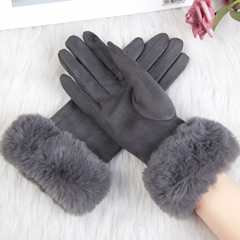 Damen Winterhandschuhe mit Kunstfellbesatz, weich gefüttert