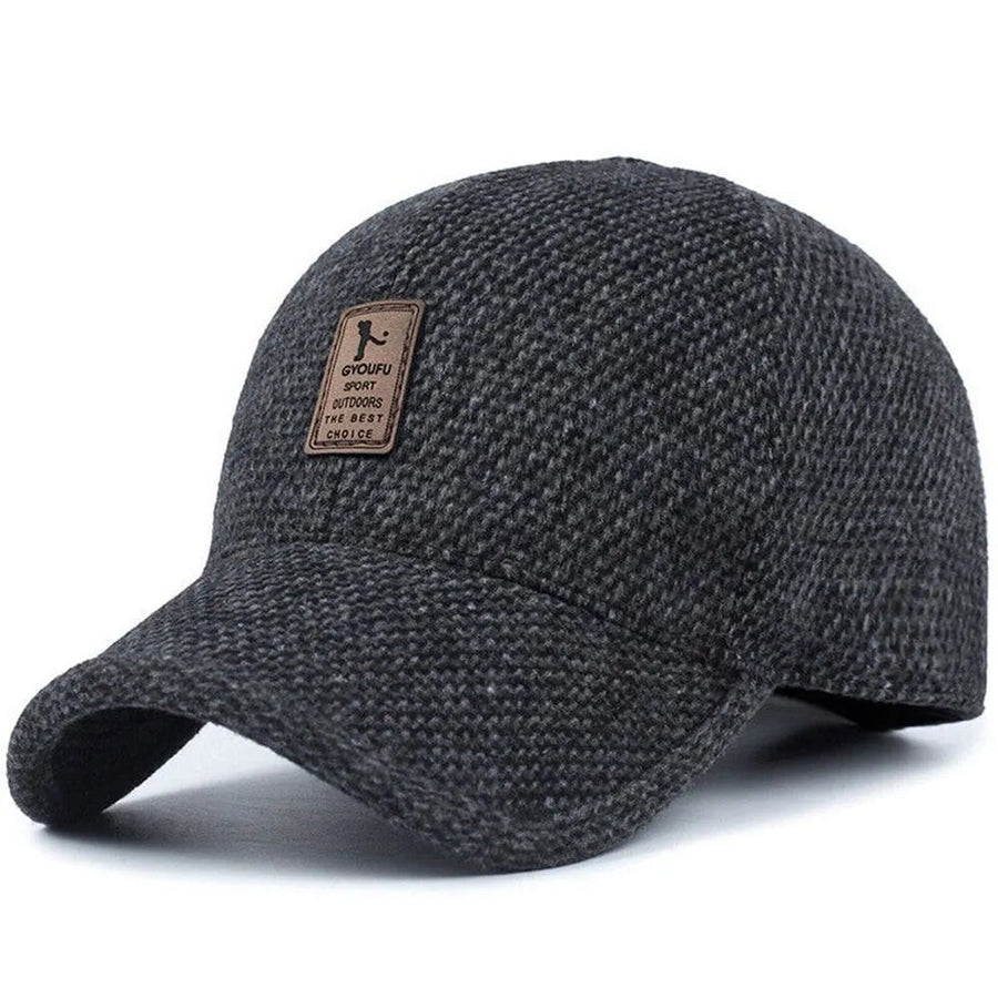 Herren Winter Baseball Cap mit Ohrenklappen, Strickoptik Mütze