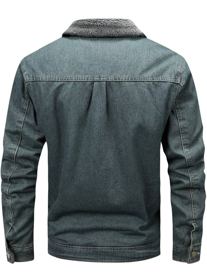 Herren Winterjacke Jeansoptik Warm Gefüttert Schwarze/Graue/Blaue Jacke mit Teddyfutter