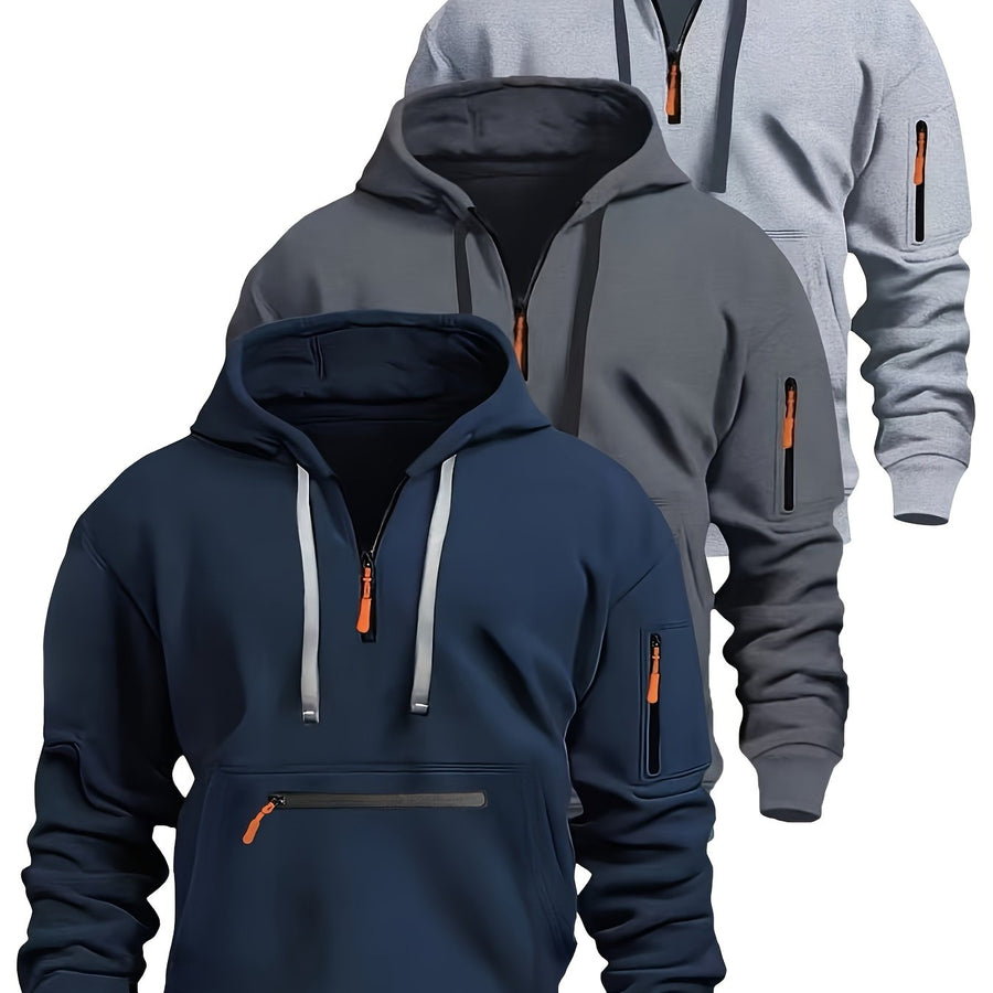 Herren Hoodie mit halbem Reißverschluss, Kapuze und Reißverschlusstaschen