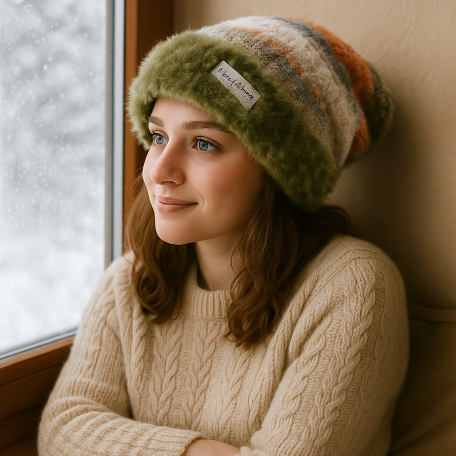 Unisex Beanie Mütze gestreift, weiches Futter, gestrickter Look, slouchy Style