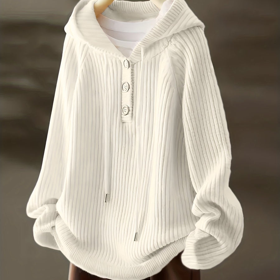 Gerippter Kapuzenpullover mit Knopfleiste