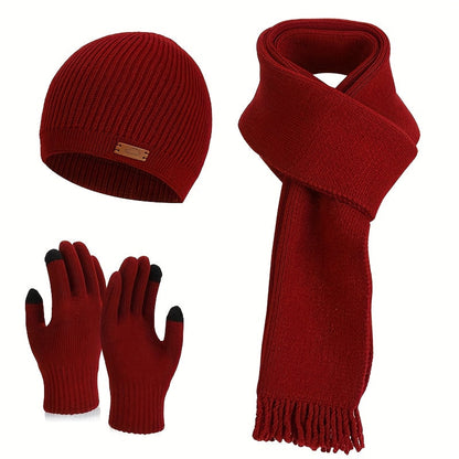 Unisex Winter Set Strickmütze Schal Handschuhe Touchscreen