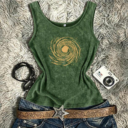 Damen Vintage Tanktop mit Spiral-Print – Retro Style für Festivals und Freizeit