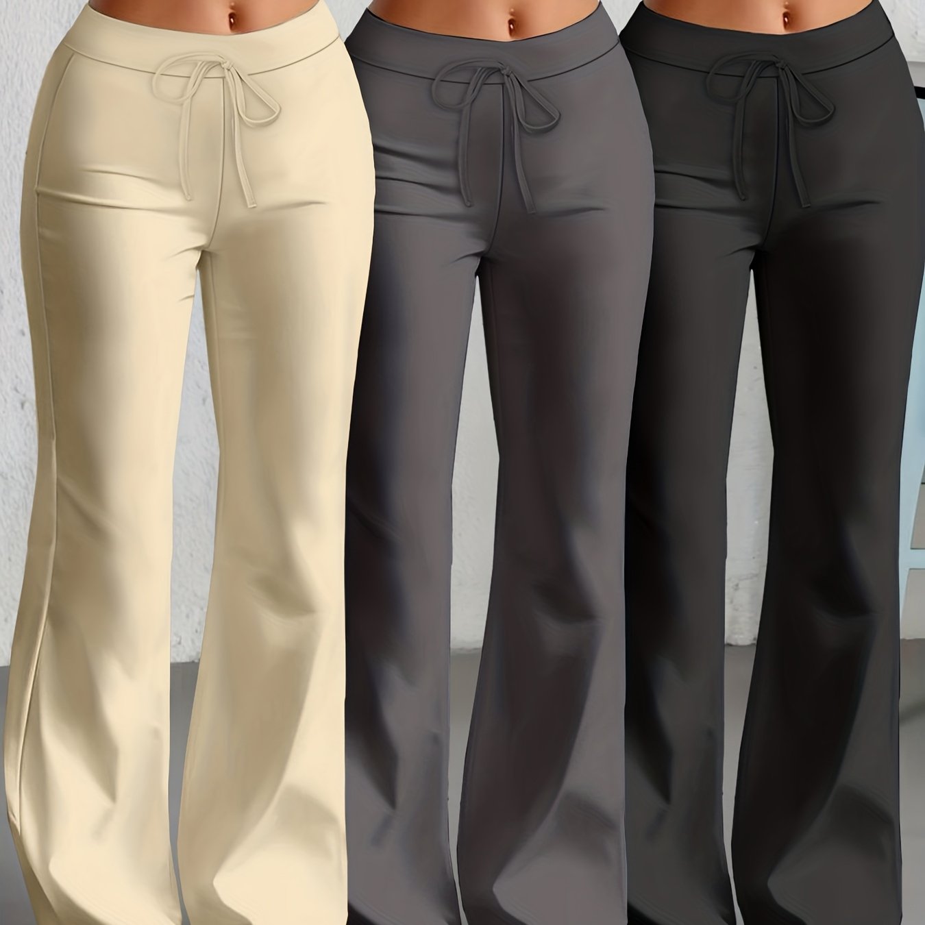 Damen Flared Freizeithosen mit Kordelzug – Bequeme High-Waist Loungepants im 3er-Pack