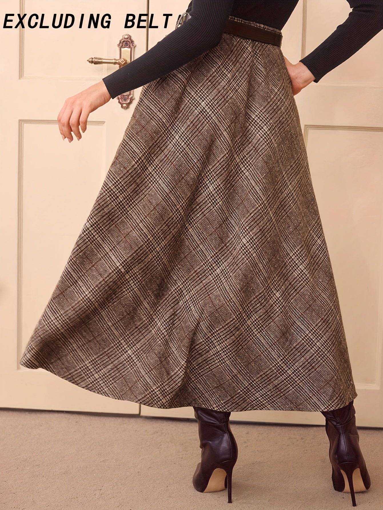 Brauner Karierter Midi-Rock mit A-Linie für Damen