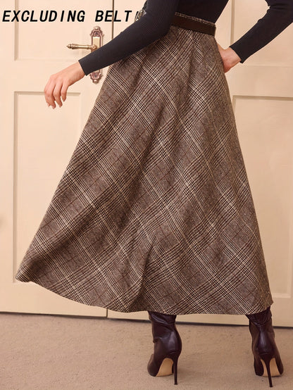 Brauner Karierter Midi-Rock mit A-Linie für Damen