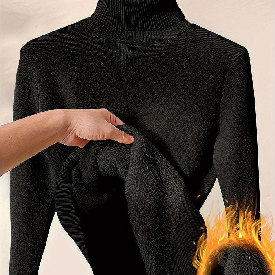Damen Rollkragenpullover mit warmem Innenfutter – Weicher Strickpullover in verschiedenen Farben