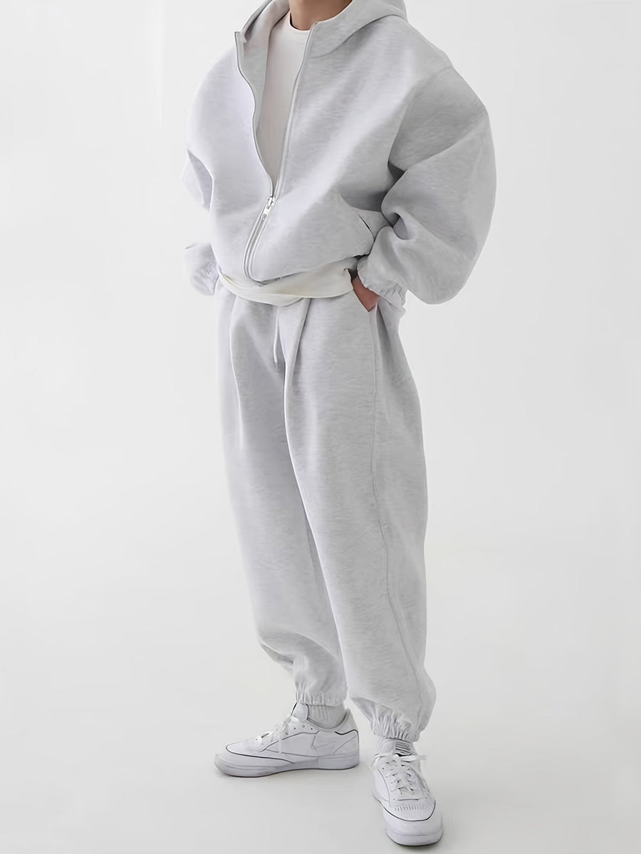 Unisex Trainingsanzug mit Kapuzenjacke und Jogginghose in Graumeliert