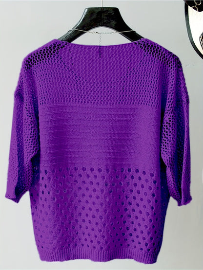 Damen Häkelshirt im Boho-Stil – Locker geschnittenes Strickoberteil mit geometrischem Muster