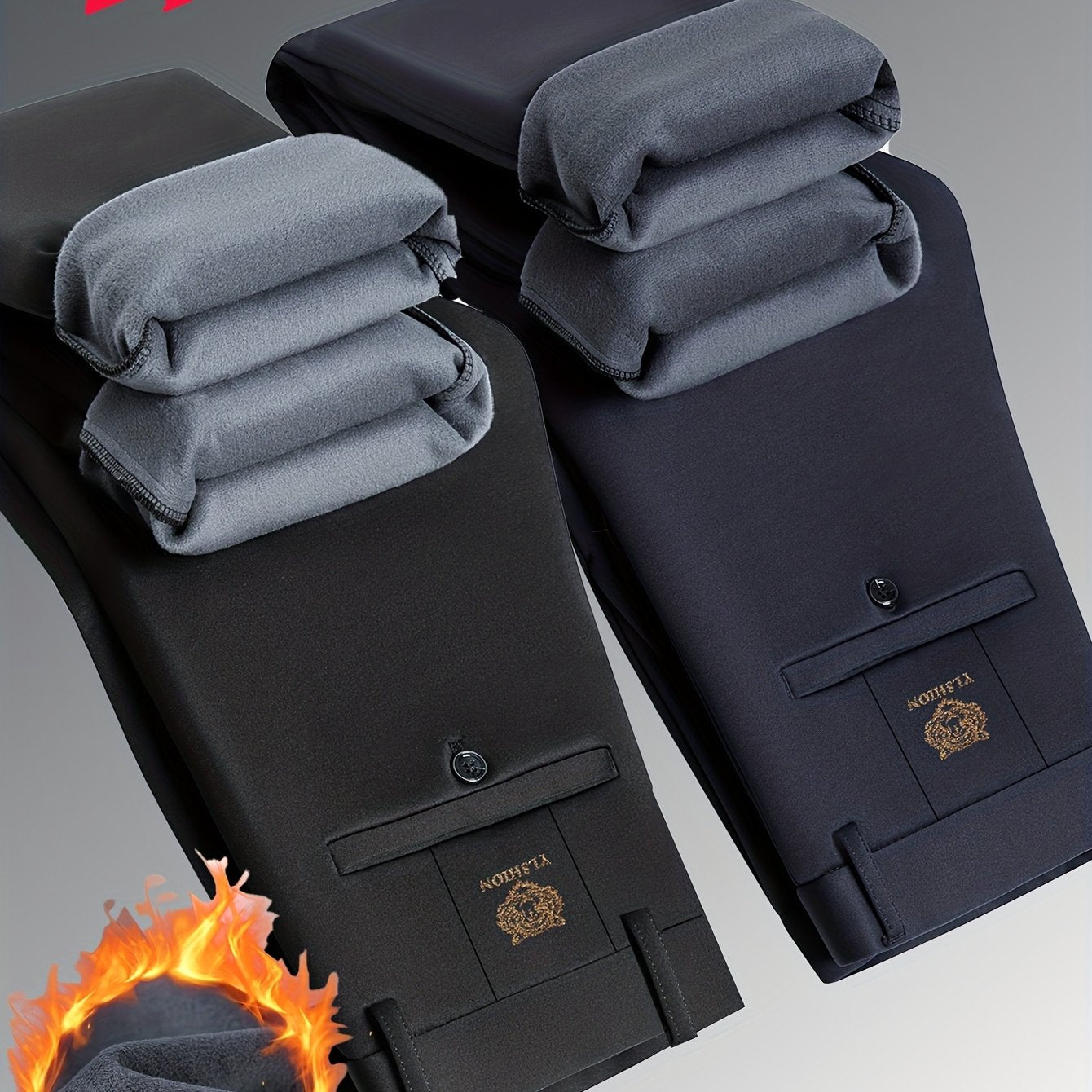 Herren Thermohose gefüttert Schwarz Slim Fit Warme Winterhose Anzughose