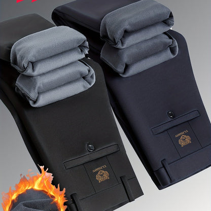 Herren Thermohose gefüttert Schwarz Slim Fit Warme Winterhose Anzughose