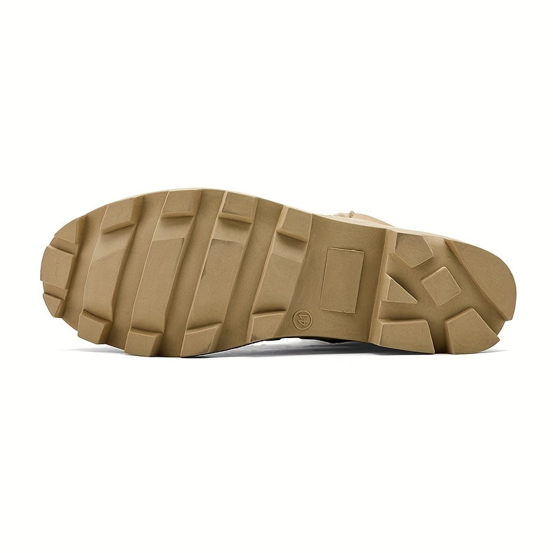 Unisex Schnürstiefeletten Beige mit Reißverschluss, Robuste Sohle