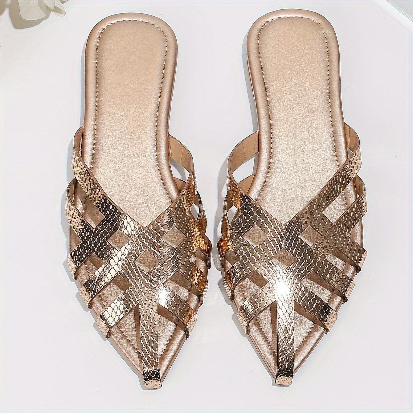 Damen Flache Mules mit Geflochtenem Design und Spitze – Elegante Slip-On Schuhe für Alltag und Ausgehen