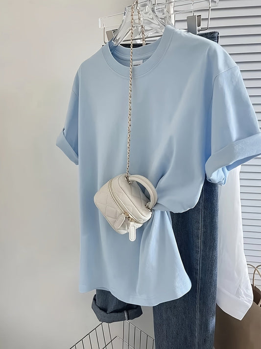 Damen Basic Oversize T-Shirt mit Rundhalsausschnitt – Minimalistischer Alltagsstil