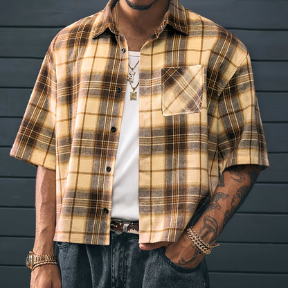 Herren Kurzarm Hemd Kariert Relaxed Fit Streetstyle