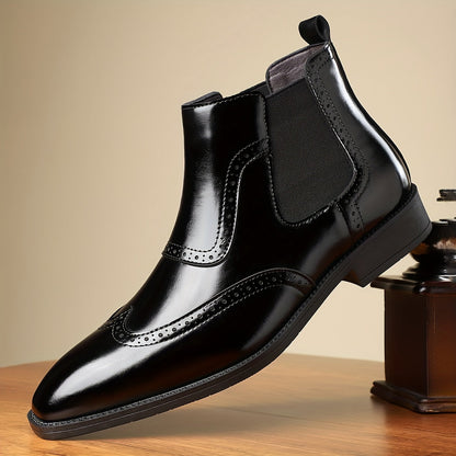 Herren Chelsea Boot Brogue Glatt Optik Elastikeinsatz Elegant Business