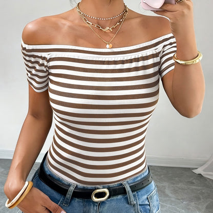 Damen Off-Shoulder Streifen-Shirt – Elegantes Bardot-Oberteil für Freizeit und Ausgehen