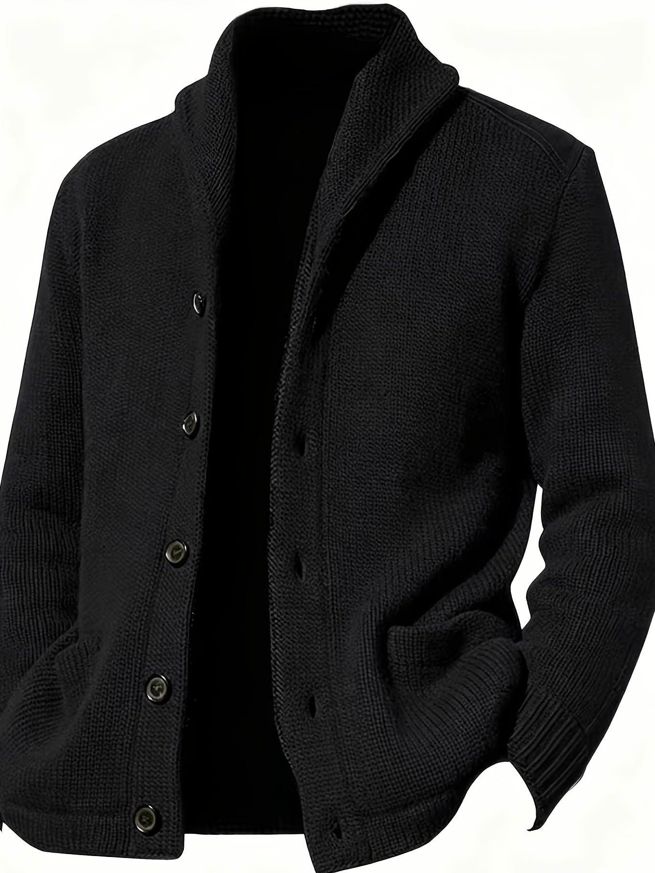 Herren Strickjacke Schalkragen Knopfleiste Dunkelblau Langarm