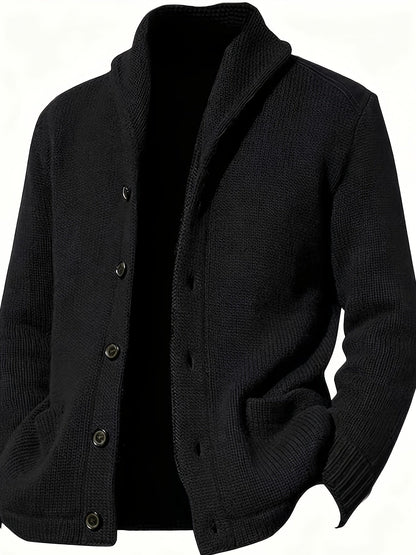 Herren Strickjacke Schalkragen Knopfleiste Dunkelblau Langarm