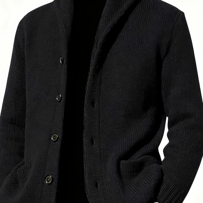 Herren Strickjacke Schalkragen Knopfleiste Dunkelblau Langarm