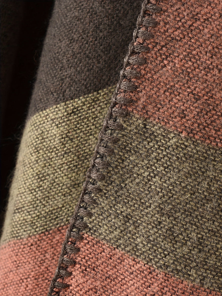 Damen Poncho mit Streifenmuster & offener Vorderseite