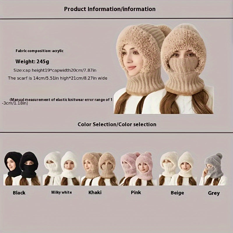 Wintermütze mit integriertem Schal und Gesichtsmaske, kuschelig gefüttert