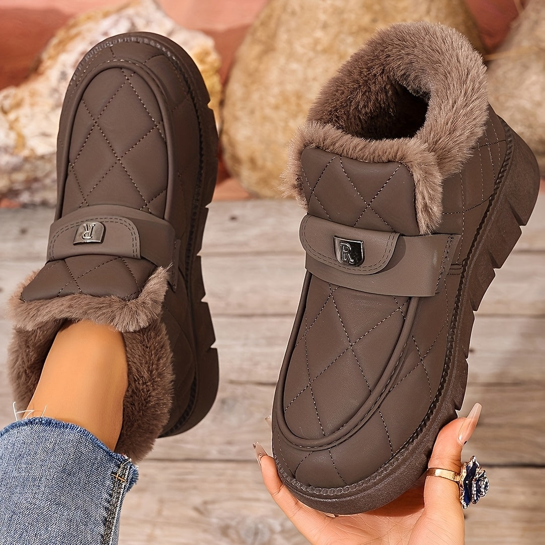 Damen Winter Stiefeletten Schwarz gesteppt mit Kunstfellfutter & dicker Sohle