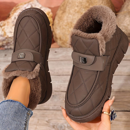 Damen Winter Stiefeletten Schwarz gesteppt mit Kunstfellfutter & dicker Sohle