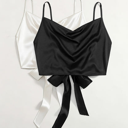 Damen Trendige Cropped Tops mit Drapiertem Ausschnitt und Bindeband – 2er Set für Freizeit und Ausgehen