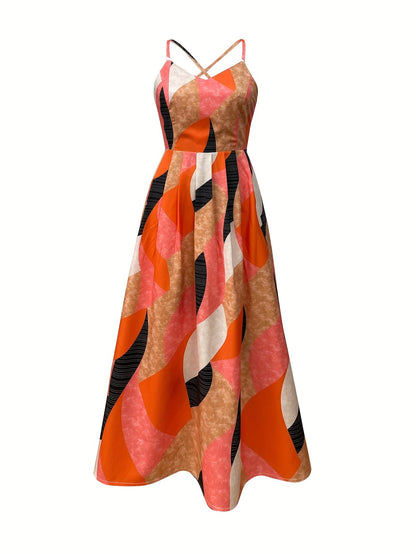 Damen Maxikleid mit abstraktem Muster und Schlitz – Eleganter Look für besondere Anlässe