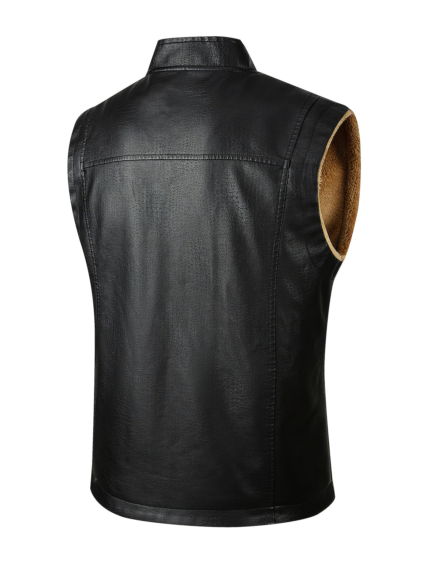 Herren Weste im Lederlook mit Teddyfutter und Reißverschluss, Multi-Taschen Design