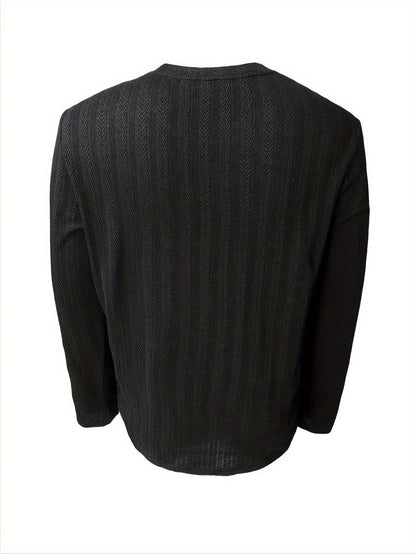 Herren Langarmshirt Slim Fit mit Strukturmuster Rundhals Weiß