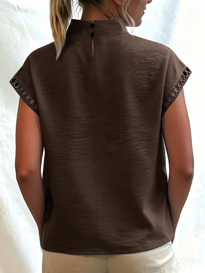 Damen Bluse mit Stehkragen und Cut-Out-Details – Eleganter Stil für Büro & Freizeit