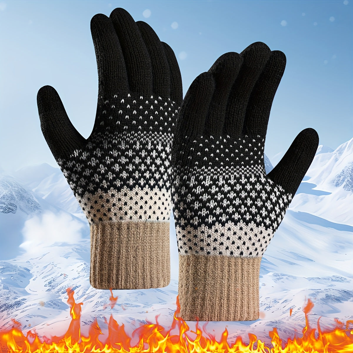 Winter Strickhandschuhe mit Muster in Gelb Weiß Grün Warme Touchscreen-Handschuhe für Damen & Herren