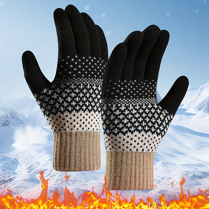 Winter Strickhandschuhe mit Muster in Gelb Weiß Grün Warme Touchscreen-Handschuhe für Damen & Herren