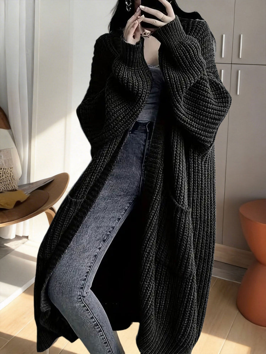 Damen Oversize Longline Strickjacke mit weitem Schnitt und Taschen – Modische, lässige Strickjacke für gemütliche Outfits