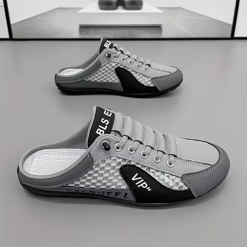 Herenslippers met open hiel, vrijetijdsschoenen met veters en mesh-inzetstukken