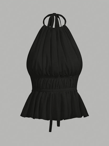 Damen Haltertop mit Raffung und Schößchen – Elegantes, feminines Oberteil für Alltag und besondere Anlässe
