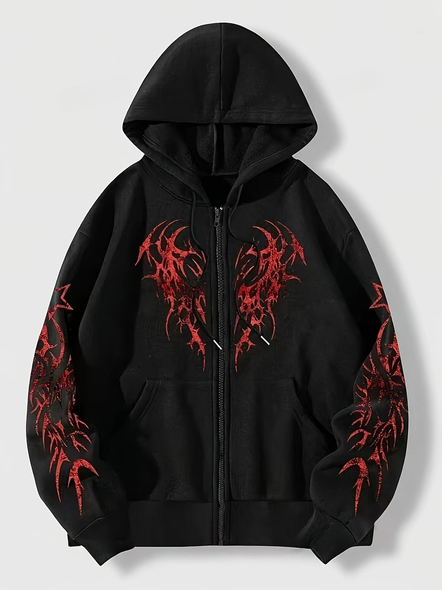 Hoodie mit Reißverschluss, Kapuze und Tribal-Flügel-Print für Unisex