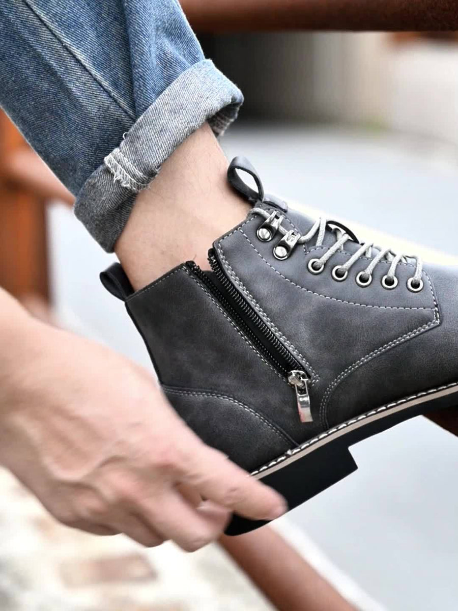 Herren Stiefeletten Braun mit Schnürung & Kappe Freizeit Stiefel