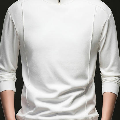 Herren Halb-Reißverschluss Pullover Stehkragen Langarm Shirt Uni