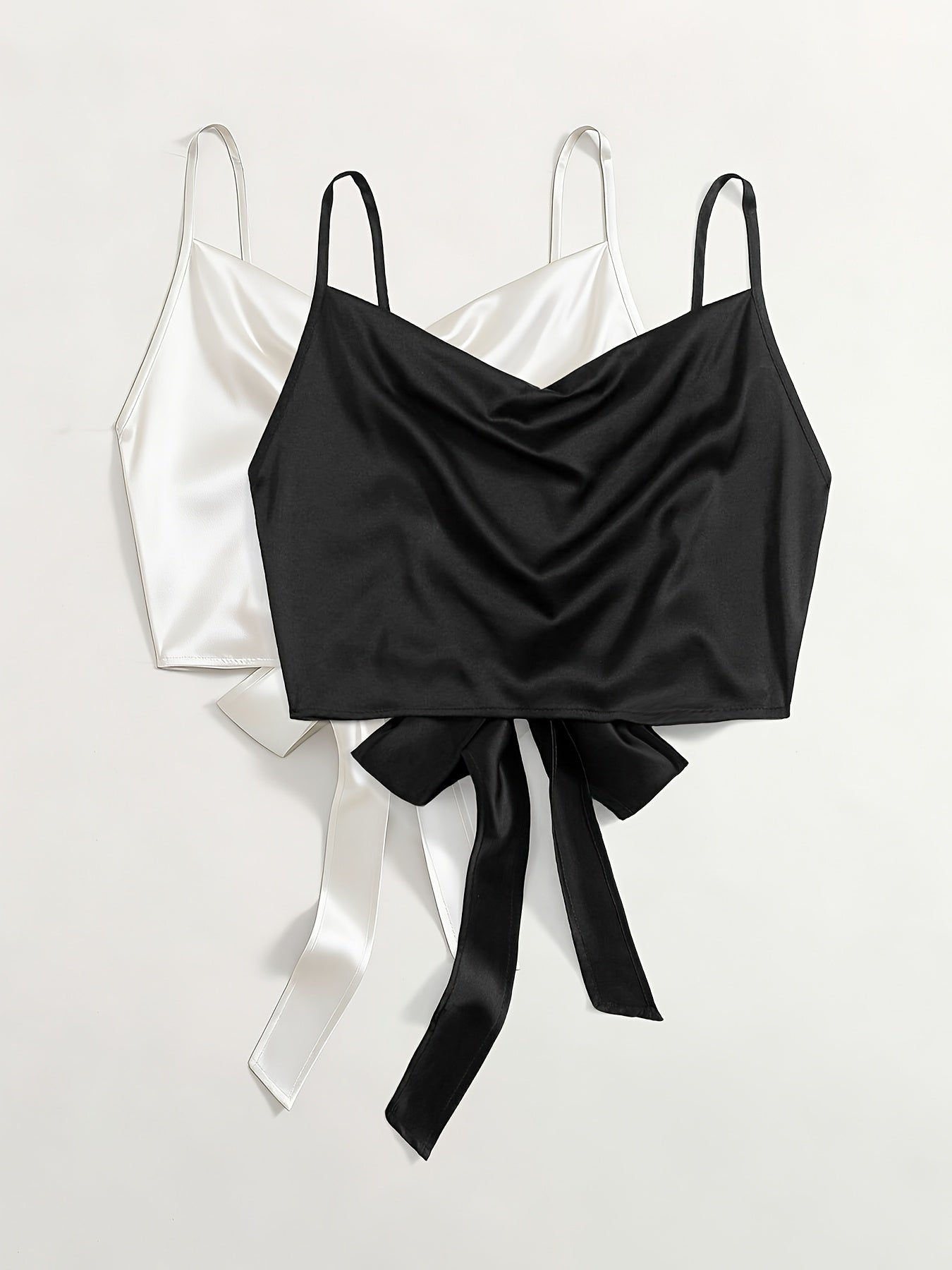 Damen Trendige Cropped Tops mit Drapiertem Ausschnitt und Bindeband – 2er Set für Freizeit und Ausgehen