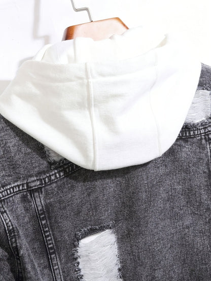 Herren Jeansjacke mit Zerstörungen Schwarz Grau