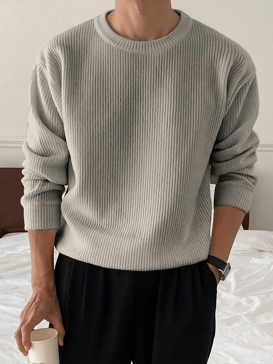 Geripptes Herren Langarmshirt mit Rundhalsausschnitt in verschiedenen Farben